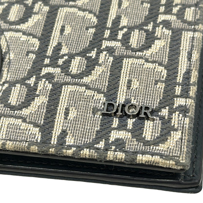 Dior ディオール 二つ折り財布 オブリーク サドル グレー ジャガード レザー レディース 【中古】