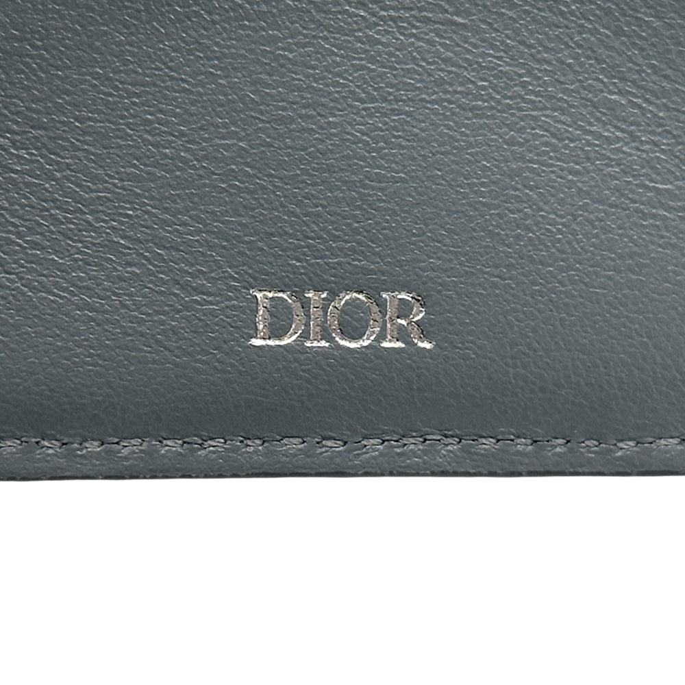 Dior ディオール 二つ折り財布 オブリーク サドル グレー ジャガード レザー レディース 【中古】