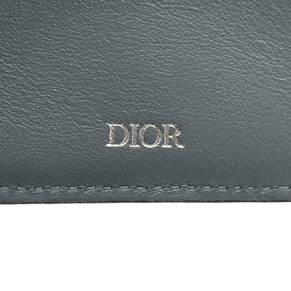 Dior ディオール 二つ折り財布 オブリーク サドル グレー ジャガード レザー レディース 【中古】