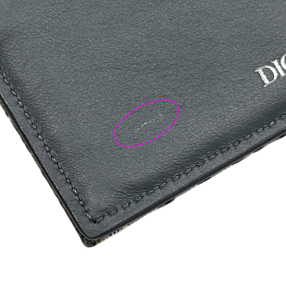 Dior ディオール 二つ折り財布 オブリーク サドル グレー ジャガード レザー レディース 【中古】