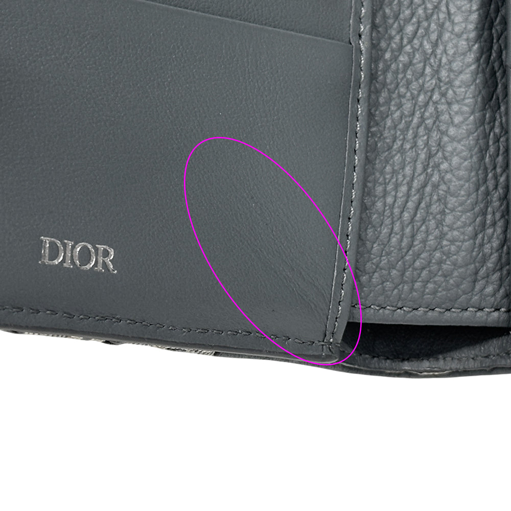Dior ディオール 二つ折り財布 オブリーク サドル グレー ジャガード レザー レディース 【中古】