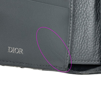 Dior ディオール 二つ折り財布 オブリーク サドル グレー ジャガード レザー レディース 【中古】