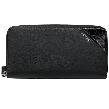 PRADA プラダ 長財布 ブラック サフィアーノ メンズ ラウンドファスナー 【中古】