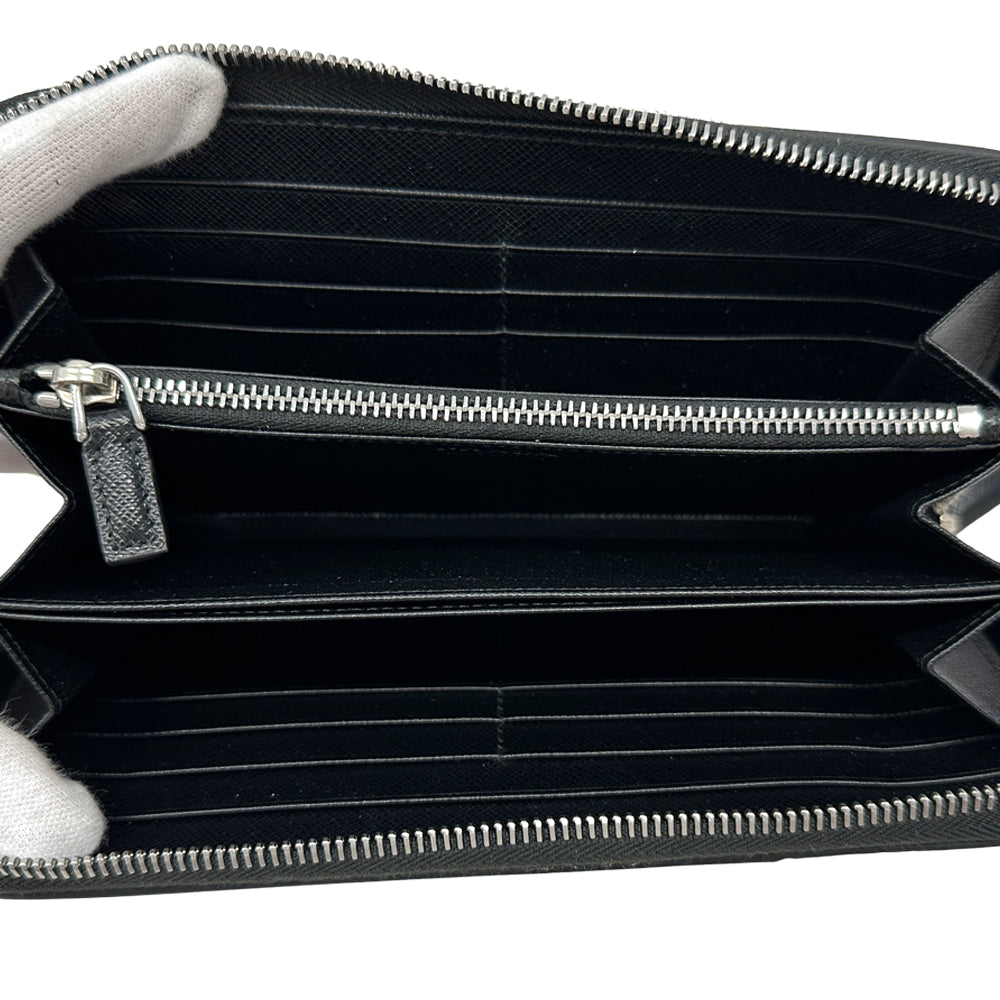PRADA プラダ 長財布 ブラック サフィアーノ メンズ ラウンドファスナー 【中古】