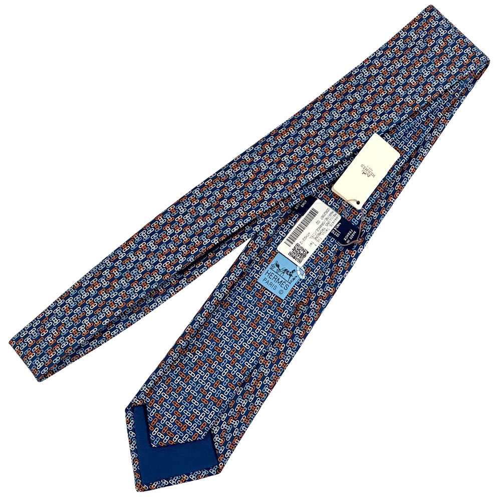 HERMES エルメス ネクタイ シェーヌダンクル ブルー マルチカラー シルク メンズ 【中古】
