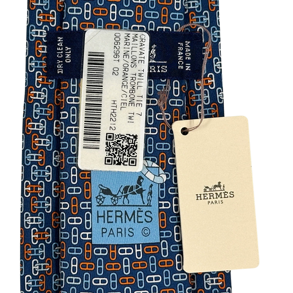 HERMES エルメス ネクタイ シェーヌダンクル ブルー マルチカラー シルク メンズ 【中古】
