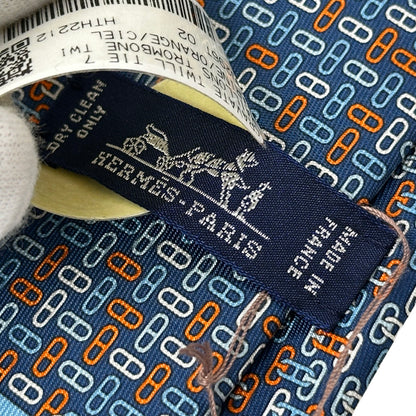 HERMES エルメス ネクタイ シェーヌダンクル ブルー マルチカラー シルク メンズ 【中古】