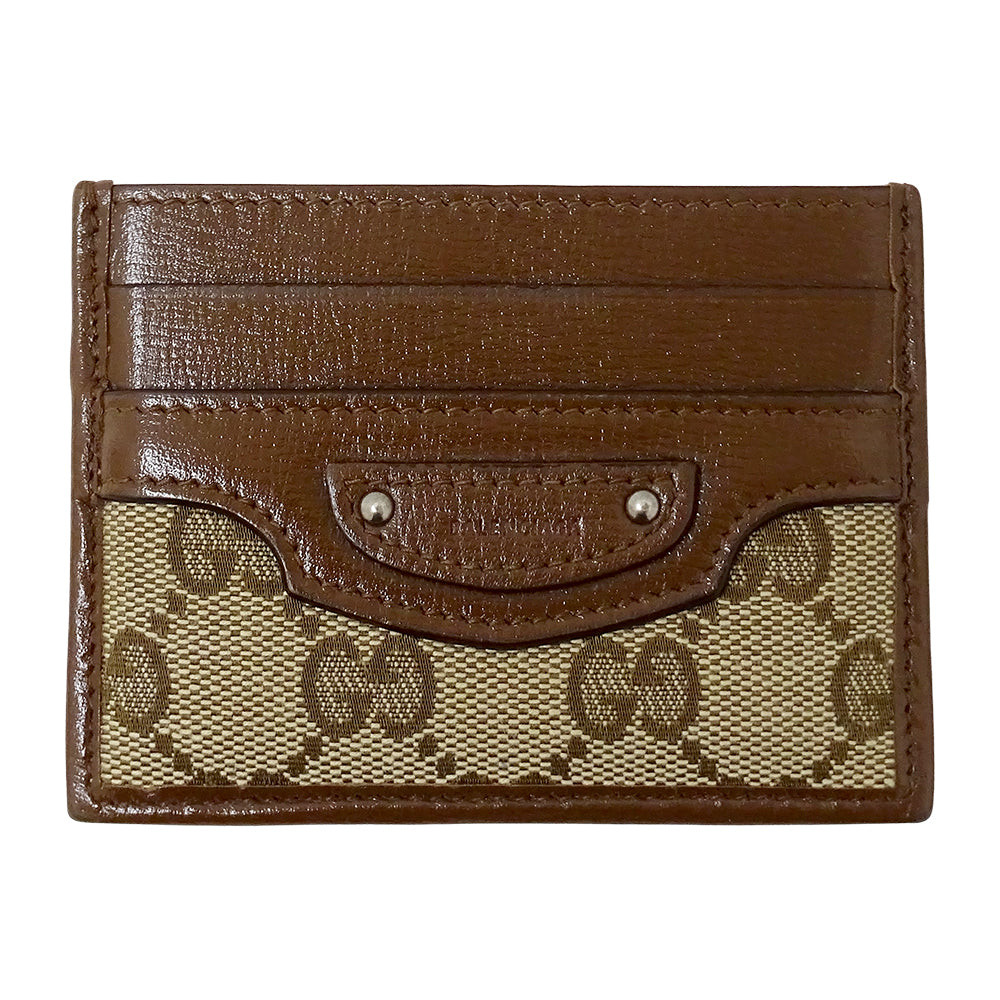 GUCCI グッチ バレンシアガ BALENCIAGA コラボ カードケース ブラウン ベージュ 681709 GGキャンバス レディース メンズ 【中古】