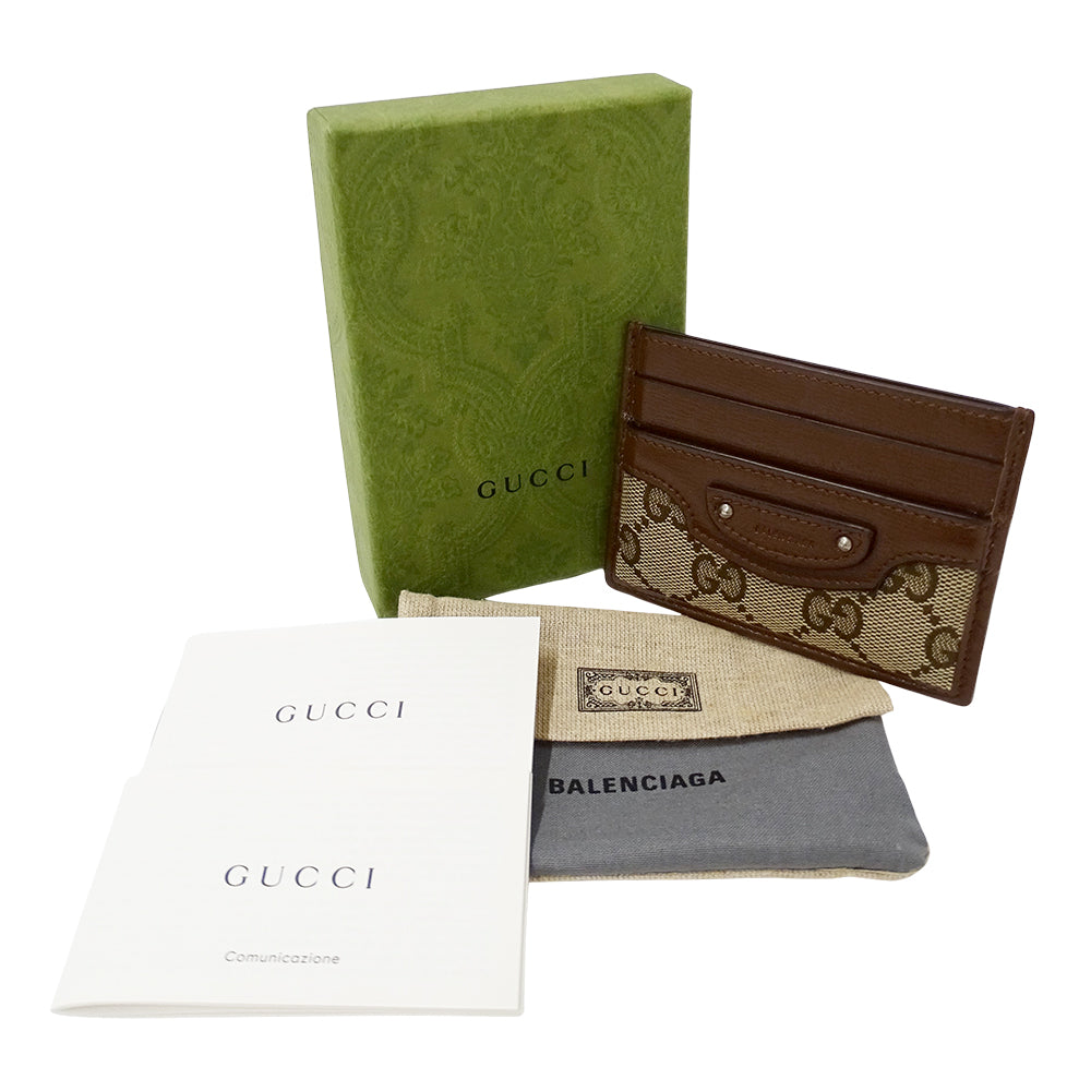 GUCCI グッチ バレンシアガ BALENCIAGA コラボ カードケース ブラウン ベージュ 681709 GGキャンバス レディース メンズ 【中古】