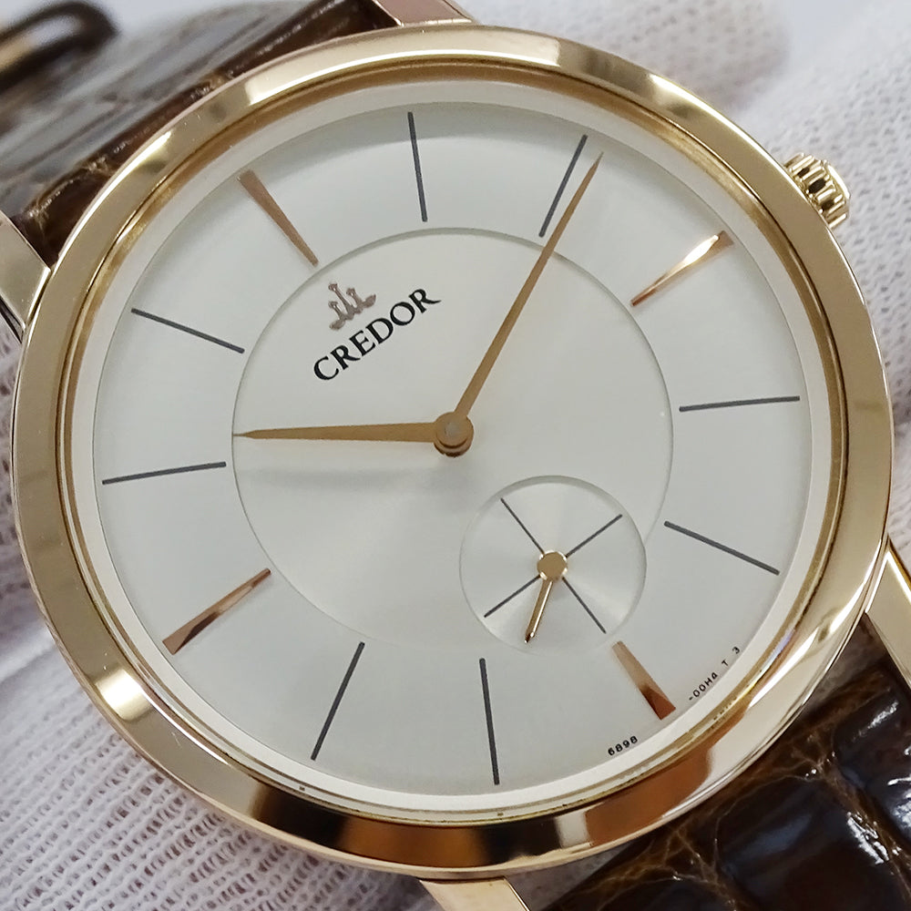 SEIKO セイコー クレドール 6898-00D0 GBBE980 メンズ 腕時計 スモールセコンド 手巻き 18KT PG レザー 磨き済み【中古】