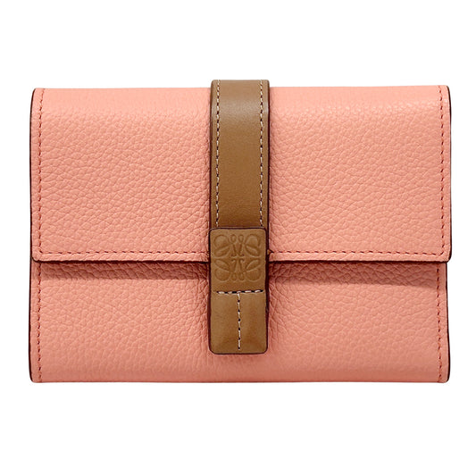 LOEWE ロエベ バーティカル ウォレット スモール 三つ折り財布 ピンク ブラウン オレンジ レディース 【中古】