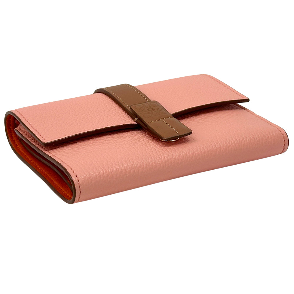 LOEWE ロエベ バーティカル ウォレット スモール 三つ折り財布 ピンク ブラウン オレンジ レディース 【中古】