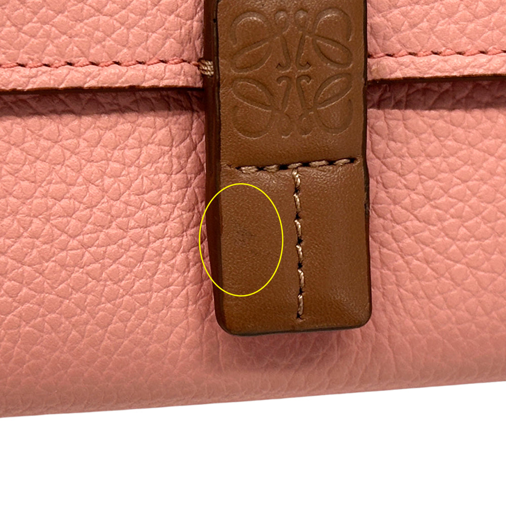 LOEWE ロエベ バーティカル ウォレット スモール 三つ折り財布 ピンク ブラウン オレンジ レディース 【中古】
