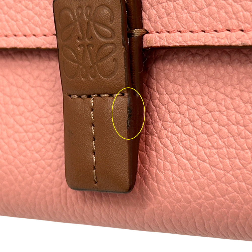LOEWE ロエベ バーティカル ウォレット スモール 三つ折り財布 ピンク ブラウン オレンジ レディース 【中古】