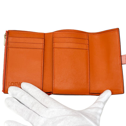 LOEWE ロエベ バーティカル ウォレット スモール 三つ折り財布 ピンク ブラウン オレンジ レディース 【中古】