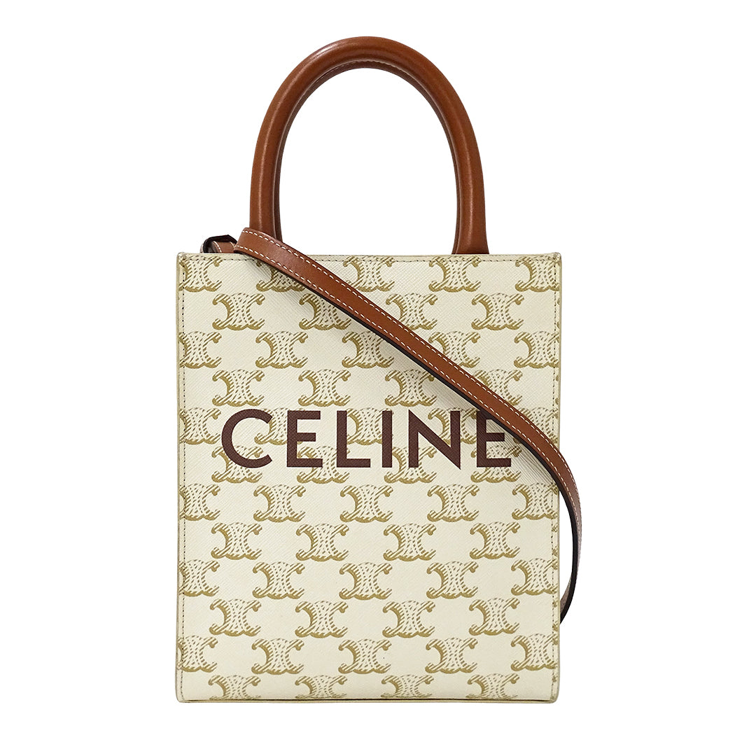 CELINE セリーヌ ミニ バーティカル カバ 2wayバッグ トリオンフ ホワイト ブラウン レディース 【中古】