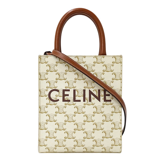CELINE セリーヌ ミニ バーティカル カバ 2wayバッグ トリオンフ ホワイト ブラウン レディース 【中古】