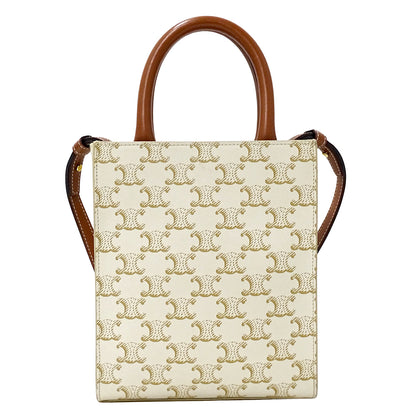 CELINE セリーヌ ミニ バーティカル カバ 2wayバッグ トリオンフ ホワイト ブラウン レディース 【中古】