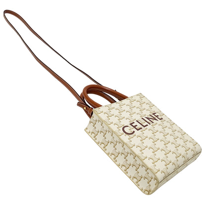 CELINE セリーヌ ミニ バーティカル カバ 2wayバッグ トリオンフ ホワイト ブラウン レディース 【中古】