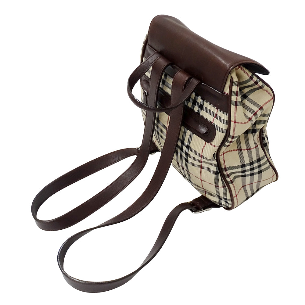 BURBERRY バーバリー リュック ベージュ ブラウン キャンバス レディース 【中古】