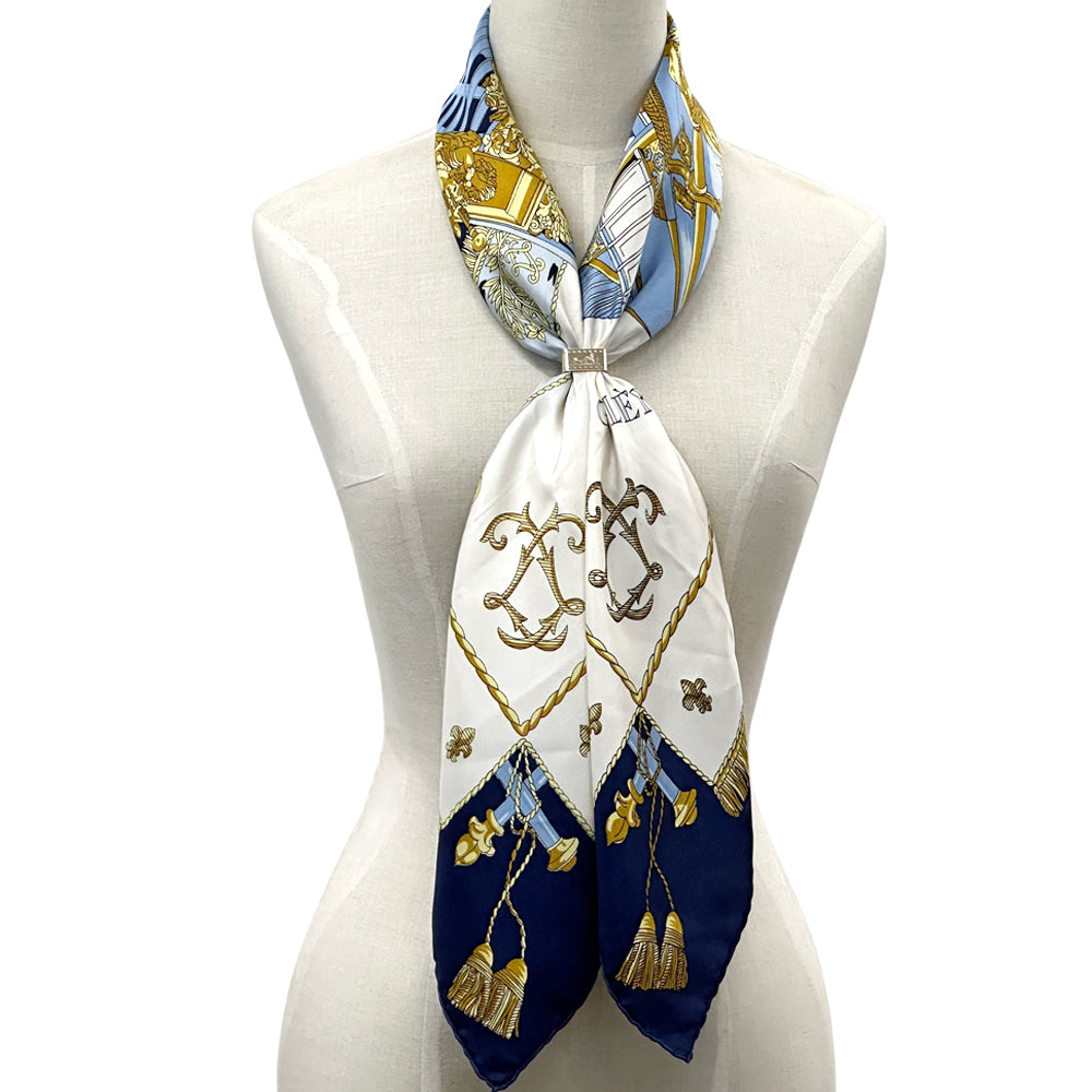 HERMES エルメス VUE DU CARROSSE DE LA GALERE LA REALE クイーンの戴冠式 スカーフ カレ90 ネイビー マルチカラー シルク レディース 【中古】