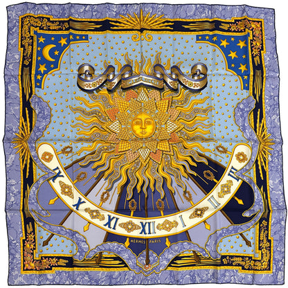 HERMES エルメス カレ90 CARPE DIEM 今日一日を楽しむ スカーフ パープル ブルー シルク レディース 【中古】