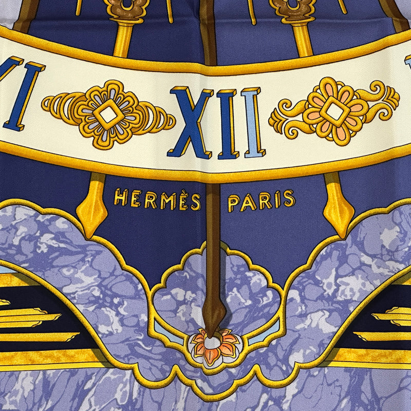 HERMES エルメス カレ90 CARPE DIEM 今日一日を楽しむ スカーフ パープル ブルー シルク レディース 【中古】