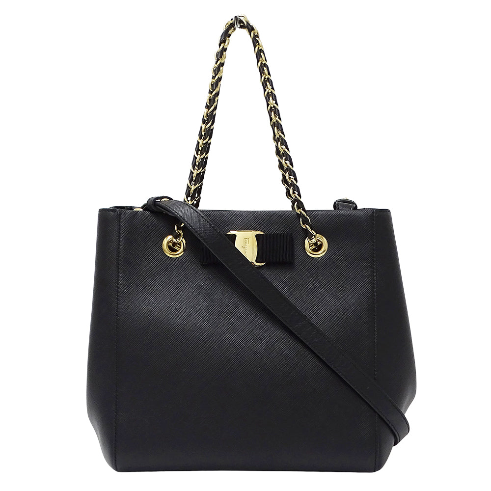 Ferragamo フェラガモ 2wayバッグ ヴァラリボン ブラック レザー レディース 【中古】