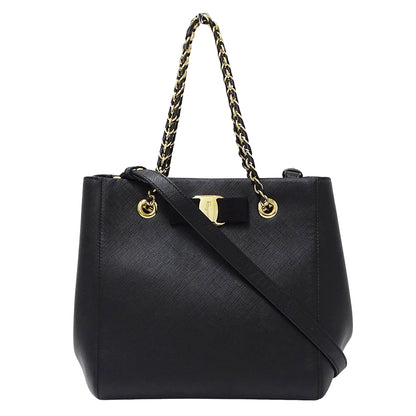Ferragamo フェラガモ 2wayバッグ ヴァラリボン ブラック レザー レディース 【中古】