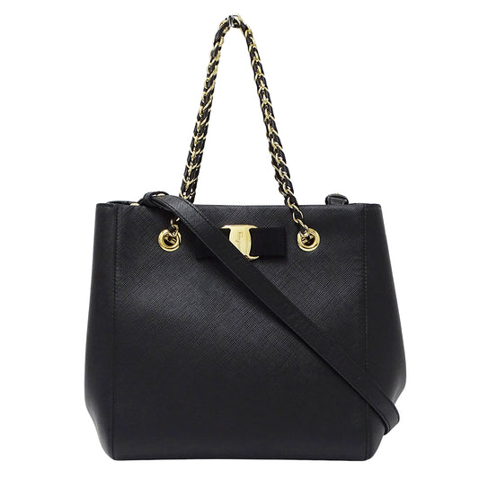 Ferragamo フェラガモ 2wayバッグ ヴァラリボン ブラック レザー レディース 【中古】