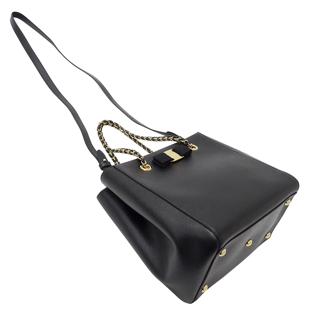 Ferragamo フェラガモ 2wayバッグ ヴァラリボン ブラック レザー レディース 【中古】