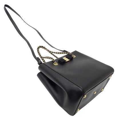 Ferragamo フェラガモ 2wayバッグ ヴァラリボン ブラック レザー レディース 【中古】