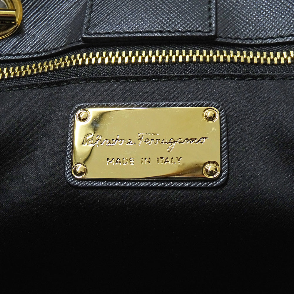 Ferragamo フェラガモ 2wayバッグ ヴァラリボン ブラック レザー レディース 【中古】
