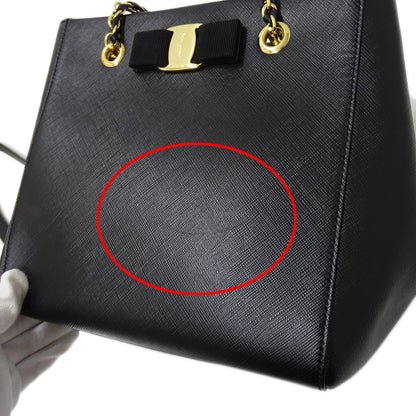 Ferragamo フェラガモ 2wayバッグ ヴァラリボン ブラック レザー レディース 【中古】