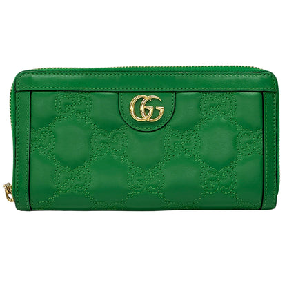 GUCCI グッチ 長財布 GGマトラッセ グリーン ゴールド金具 723784 レザー レディース メンズ 【中古】