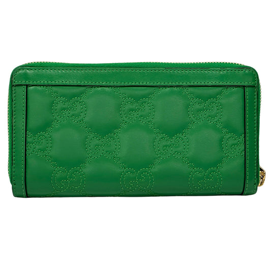 GUCCI グッチ 長財布 GGマトラッセ グリーン ゴールド金具 723784 レザー レディース メンズ 【中古】