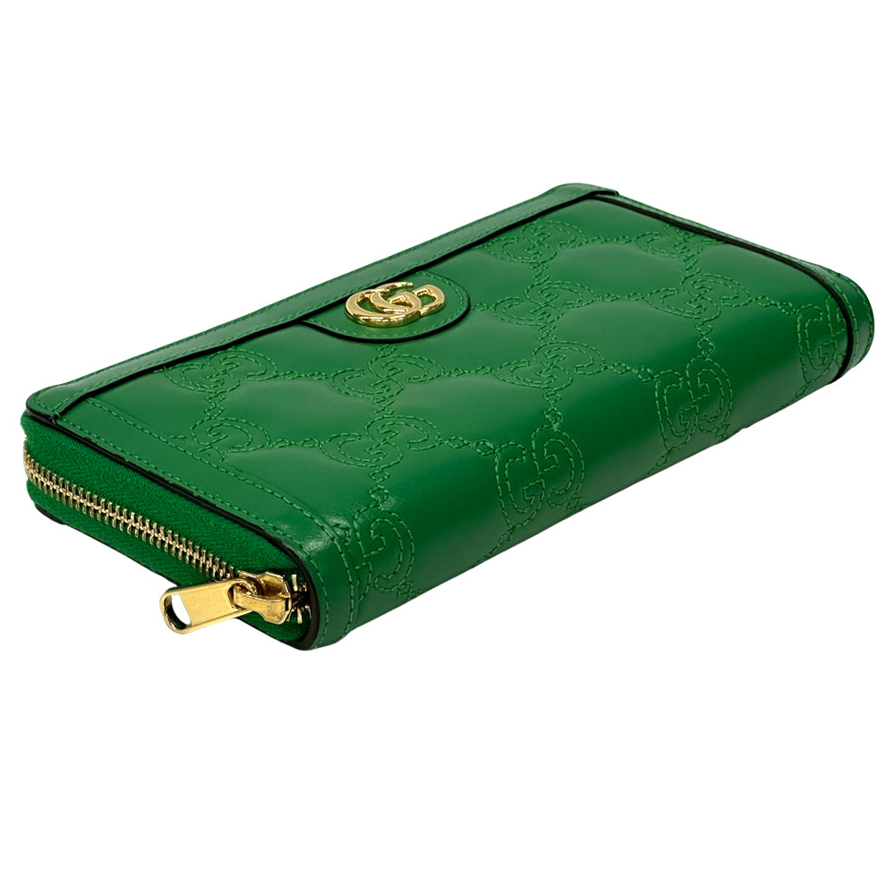 GUCCI グッチ 長財布 GGマトラッセ グリーン ゴールド金具 723784 レザー レディース メンズ 【中古】
