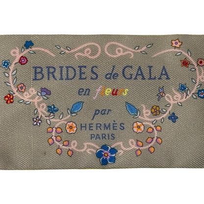 HERMES エルメス ツイリー Brides de Gala en fleurs 花咲く式典用馬勒 スカーフ グレー イエロー シルク レディース 【中古】