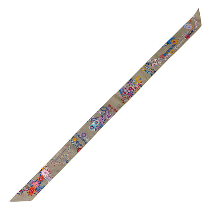 HERMES エルメス ツイリー Brides de Gala en fleurs 花咲く式典用馬勒 スカーフ グレー イエロー シルク レディース 【中古】