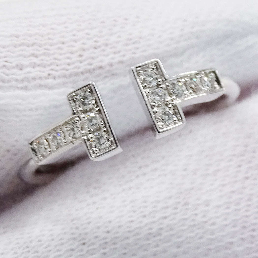TIFFANY&Co. ティファニー Tワイヤー リング 指輪 750WG ダイヤモンド 約13号 レディース 磨き済み【中古】