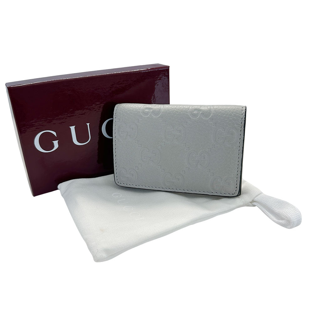 GUCCI グッチ カードケース GGエンブレム グレー 840364 レザー メンズ 【中古】