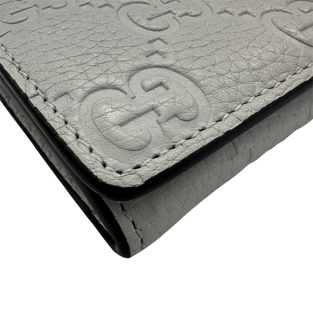 GUCCI グッチ カードケース GGエンブレム グレー 840364 レザー メンズ 【中古】