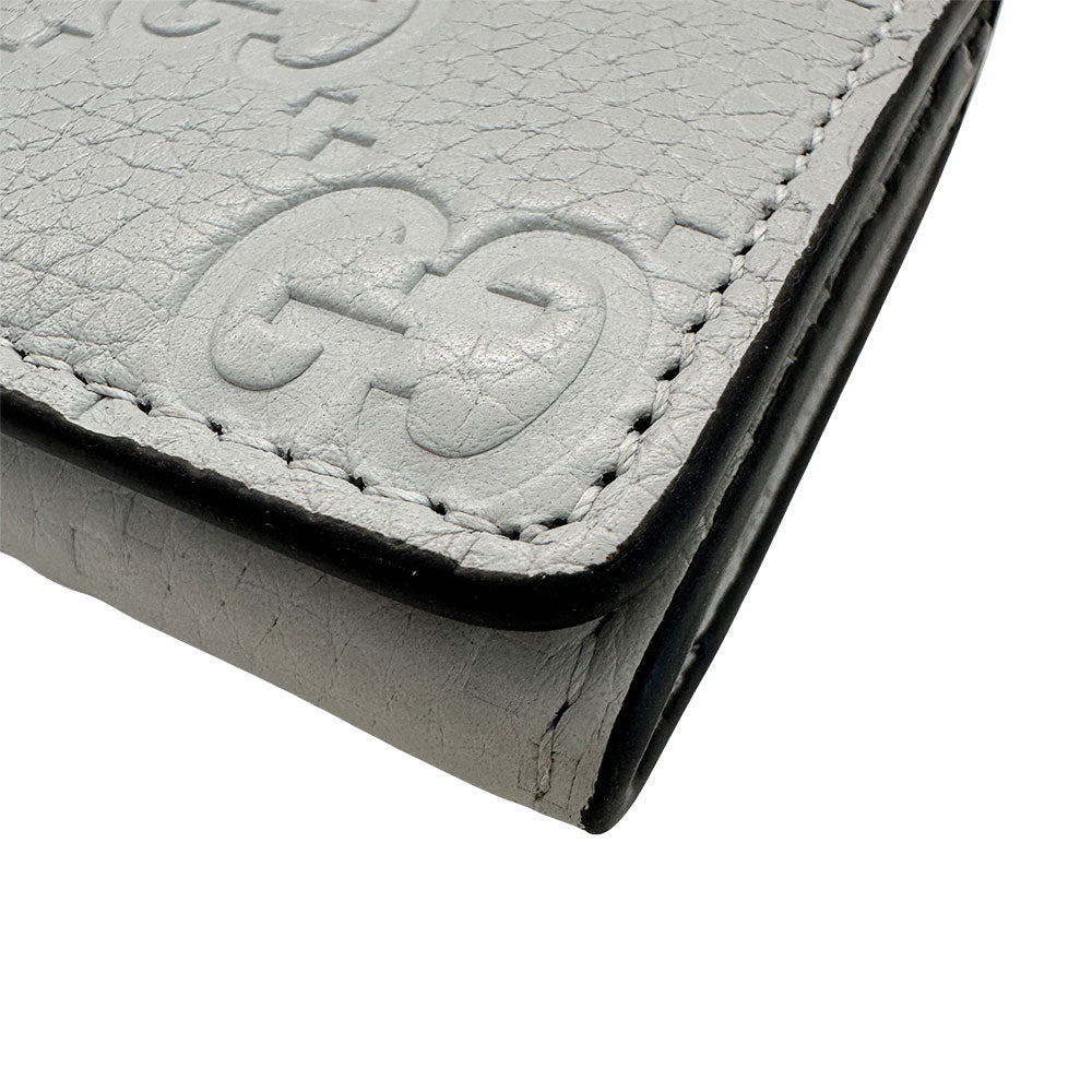 GUCCI グッチ カードケース GGエンブレム グレー 840364 レザー メンズ 【中古】