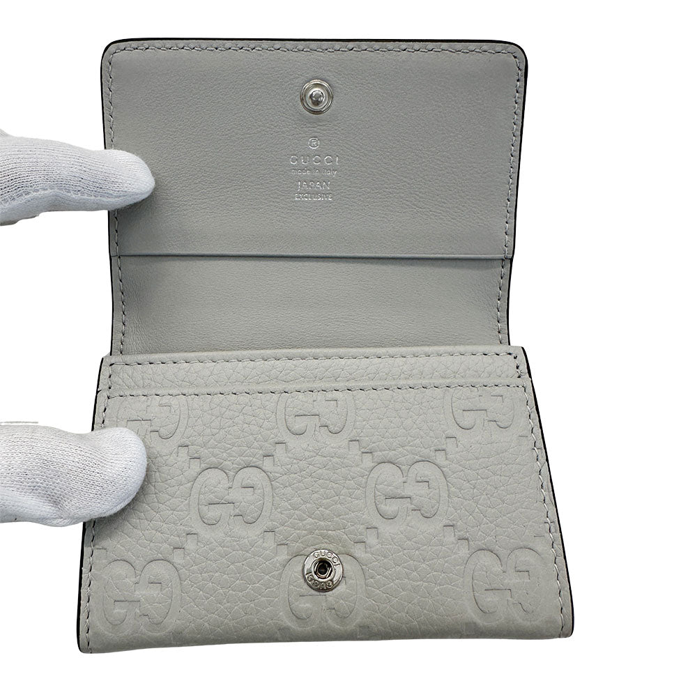 GUCCI グッチ カードケース GGエンブレム グレー 840364 レザー メンズ 【中古】