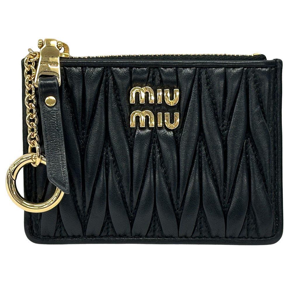 MIUMIU ミュウミュウ コインケース マテラッセ ブラック ゴールド金具 レザー レディース チェーン付き 【中古】