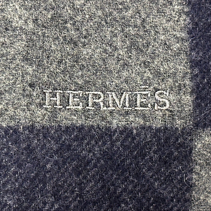 HERMES エルメス マフラー・ストール Hパッサン ネイビー グレー カシミヤ メンズ 【中古】