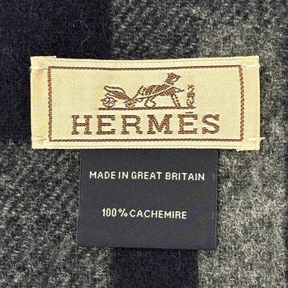 HERMES エルメス マフラー・ストール Hパッサン ネイビー グレー カシミヤ メンズ 【中古】