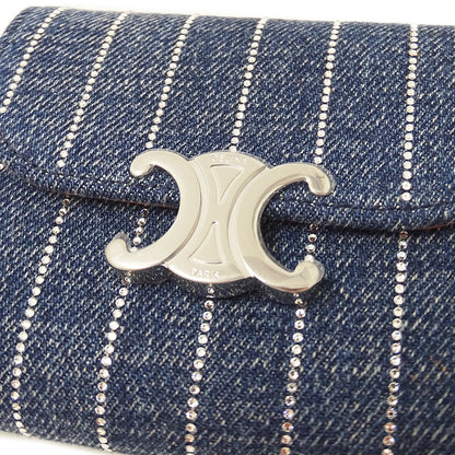 CELINE セリーヌ スモール フラップウォレット 三つ折り財布 トリオンフ ブルー デニム レディース 【中古】