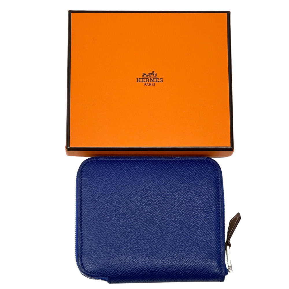 HERMES エルメス 二つ折り財布 アザップ シルクイン コンパクト ネイビー ヴォーエプソン レディース 【中古】