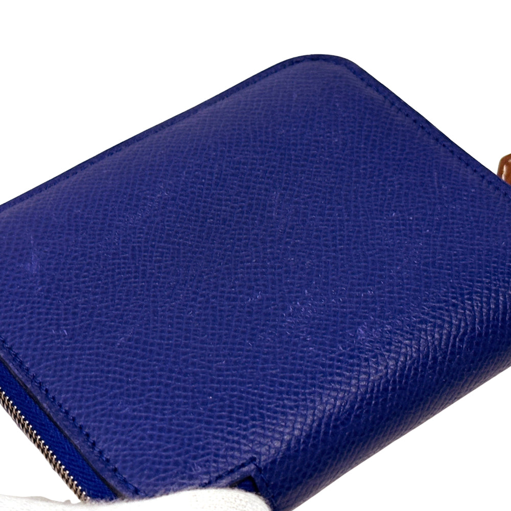 HERMES エルメス 二つ折り財布 アザップ シルクイン コンパクト ネイビー ヴォーエプソン レディース 【中古】